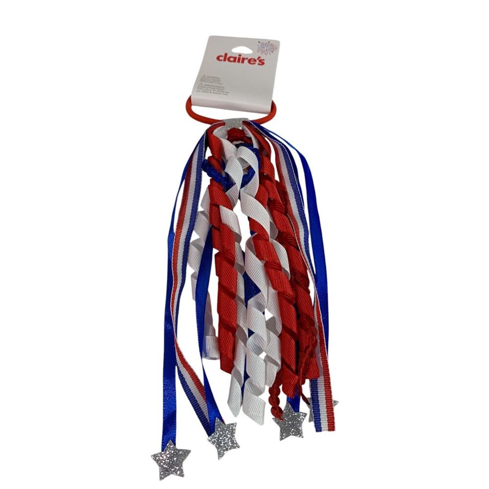 Claires New Elastic Hair Band Ribbon Curly Patriotic USA Red White Blue